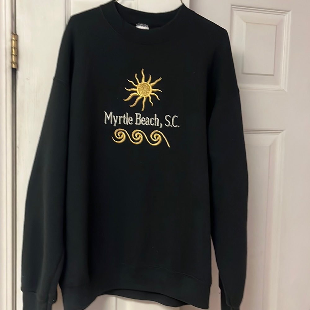 Myrtle Beach Embroidered Sweatshirt Black White & Gold